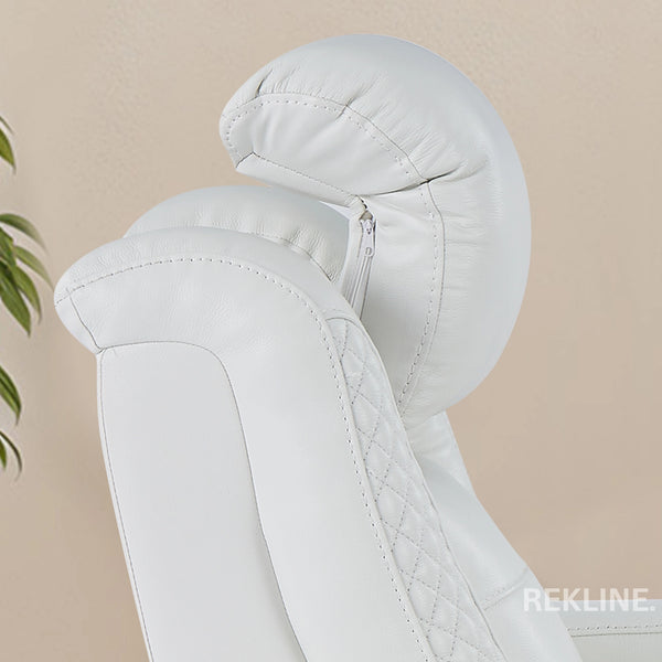 Home Cinema Chair in White Real Leather | Luxury for Gaming & Movie Theatre Seating | Electric Recliner with 8-Point Massage, Heated Seats & Power Headrests | Napoli by REKLINE