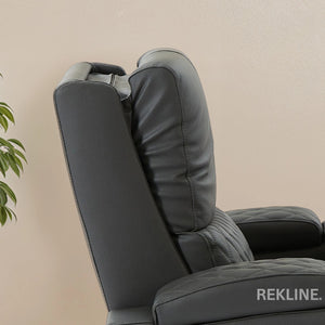 Home Cinema Chair in Grey Real Leather | Luxury for Gaming & Movie Theatre Seating | Electric Recliner with Power Headrest & Automatic Lumbar Support | Assisi by REKLINE