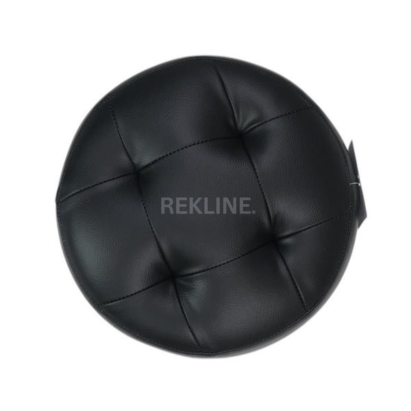 Large Round Black Leather Pouffe Footstool for Sofa | 41cm H x 38cm W | Vaneto Stool by REKLINE