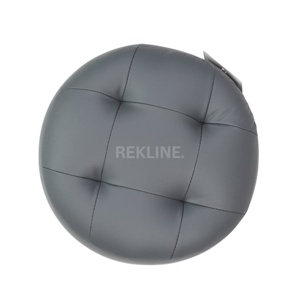Large Round Grey Leather Pouffe Footstool for Sofa | 41cm H x 38cm W | Vaneto Stool by REKLINE