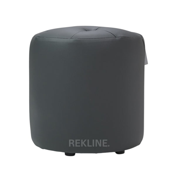 Small Round Grey Leather Pouffe Footstool for Sofa | 38cm H x 35cm W | Vaneto Stool by REKLINE
