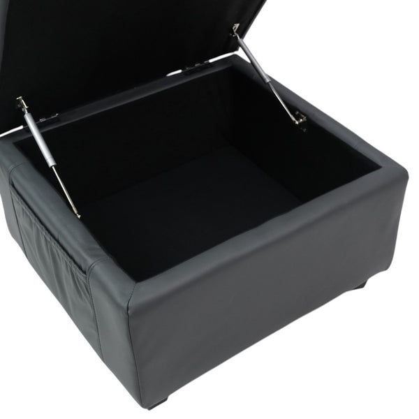 Large Grey Leather Footstool | Storage Ottoman for Sofa | 49cm H x 58cm W x 66cm L - Square | Ravenna by REKLINE