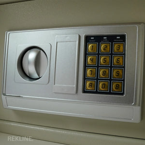 Small Off-White 2 Drawer Bedside Table With Lights LED & Hidden Safety Box | Square Table Glass Top & Built-in Wireless Charger | Bluetooth Modern Nightstand + USBc + Speakers  | California