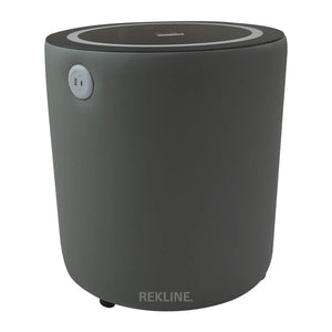 Small Grey 3 Drawer Fuax Leather Bedside Table With Lights LED | Round Table Glass Top & Built-in Wireless Charger | Bluetooth Modern Nightstand + USBc & Speakers  | Nashville