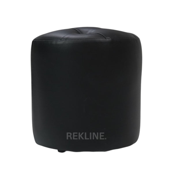 Large Round Black Leather Pouffe Footstool for Sofa | 41cm H x 38cm W | Vaneto Stool by REKLINE