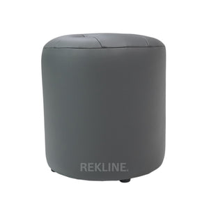 Large Round Grey Leather Pouffe Footstool for Sofa | 41cm H x 38cm W | Vaneto Stool by REKLINE