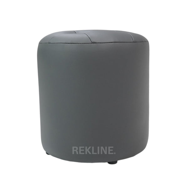 Large Round Grey Leather Pouffe Footstool for Sofa | 41cm H x 38cm W | Vaneto Stool by REKLINE