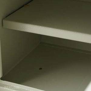 Small Off-White 2 Drawer Bedside Table With Lights LED & Hidden Safety Box | Square Table Glass Top & Built-in Wireless Charger | Bluetooth Modern Nightstand + USBc + Speakers  | California