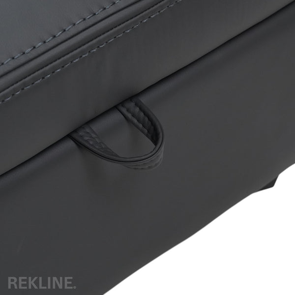 Large Grey Leather Footstool | Storage Ottoman for Sofa | 49cm H x 58cm W x 66cm L - Square | Ravenna by REKLINE