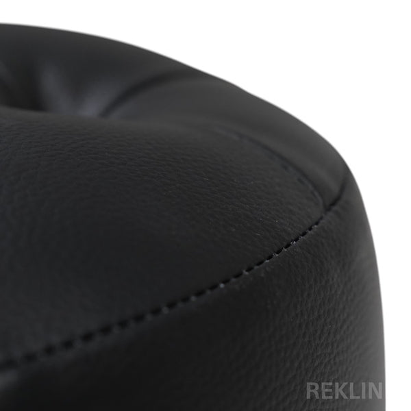 Large Round Black Leather Pouffe Footstool for Sofa | 41cm H x 38cm W | Vaneto Stool by REKLINE