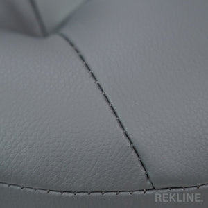 Large Round Grey Leather Pouffe Footstool for Sofa | 41cm H x 38cm W | Vaneto Stool by REKLINE