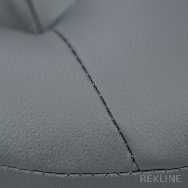 Large Round Grey Leather Pouffe Footstool for Sofa | 41cm H x 38cm W | Vaneto Stool by REKLINE