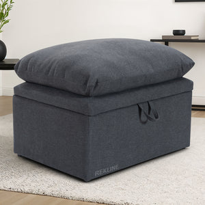 Large Grey Fabric Footstool | Padded Storage Ottoman for Sofa | 55cm H x 52cm W x 73cm L - Square  | Bari by REKLINE