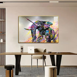 Elephant Wall Painting | Horizontal LED Canvas in Gold/Black Alloy Frame | 150 × 100 cm XL Canvas | By REKLINE