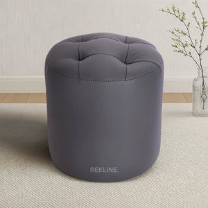 Large Round Grey Leather Pouffe Footstool for Sofa | 41cm H x 38cm W | Vaneto Stool by REKLINE