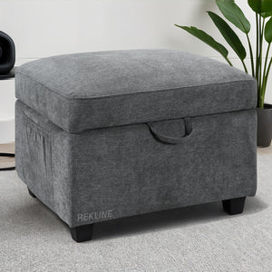 Large Grey Fabric Footstool | Storage Ottoman for Sofa | 49cm H x 58cm W x 66cm L - Square  | Ravenna by REKLINE