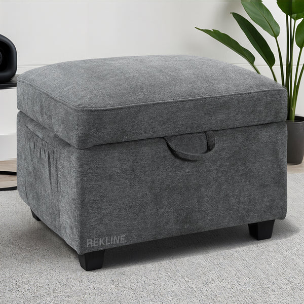 Large Grey Fabric Footstool | Storage Ottoman for Sofa | 49cm H x 58cm W x 66cm L - Square  | Ravenna by REKLINE