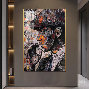 Tommy Shelby Collage LED Canvas | Vertical: Peaky Blinders Art Work 100×150 cm | LED-Illuminated Crystal-Porcelain Painting, Gold/Black Frame | By REKLINE
