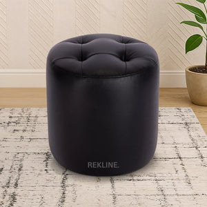 Small Round Black Leather Pouffe Footstool for Sofa | 38cm H x 35cm W | Vaneto Stool by REKLINE