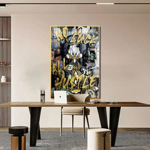 Scrooge McDuck Graffiti Canvas | LED Canvas No Luck All Hustle, LED-Lit Crystal Porcelain Art | 100×150 cm | By REKLINE