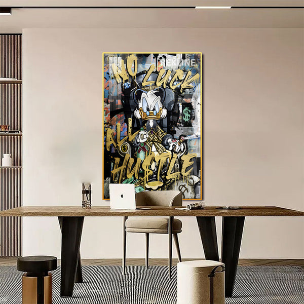 Scrooge McDuck Graffiti Canvas | LED Canvas No Luck All Hustle, LED-Lit Crystal Porcelain Art | 100×150 cm | By REKLINE