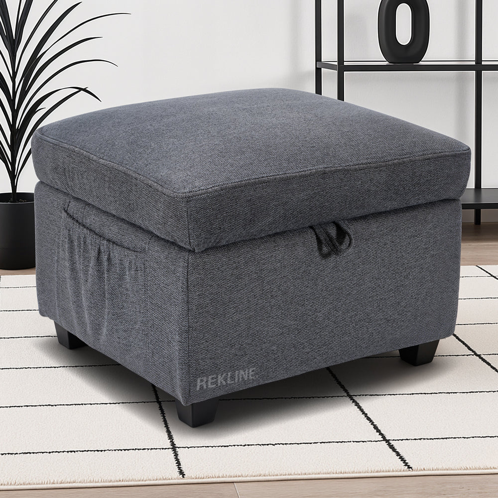 Large Grey Tweed Fabric Footstool | Storage Ottoman for Sofa | 49cm H x 58cm W x 66cm L - Square  | Ravenna by REKLINE