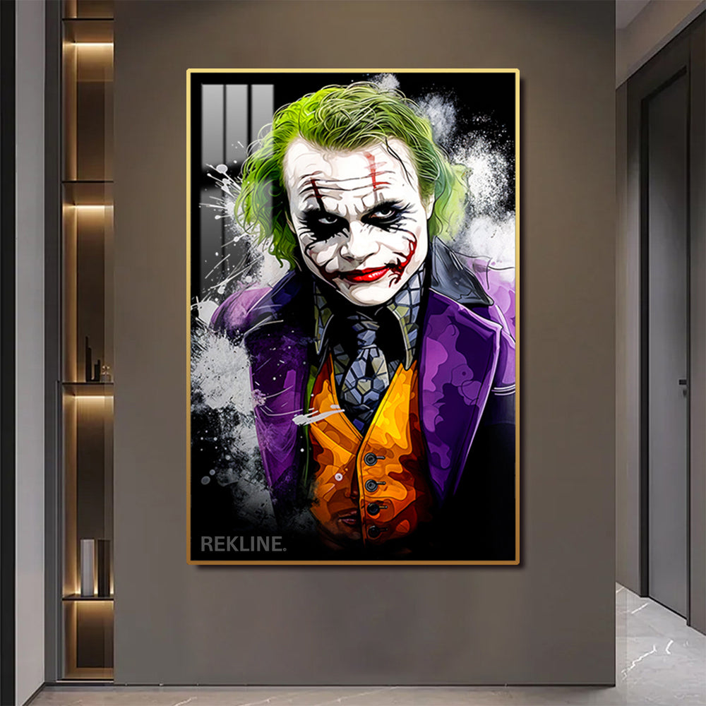 The Joker LED Wall Art | Modern LED 100×150cm Canvas with Glow Frame in Black Or Gold | By REKLINE