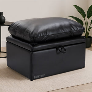Large Black Leather Footstool | Padded Storage Ottoman for Sofa | 55cm H x 52cm W x 73cm L - Square  | Bari by REKLINE