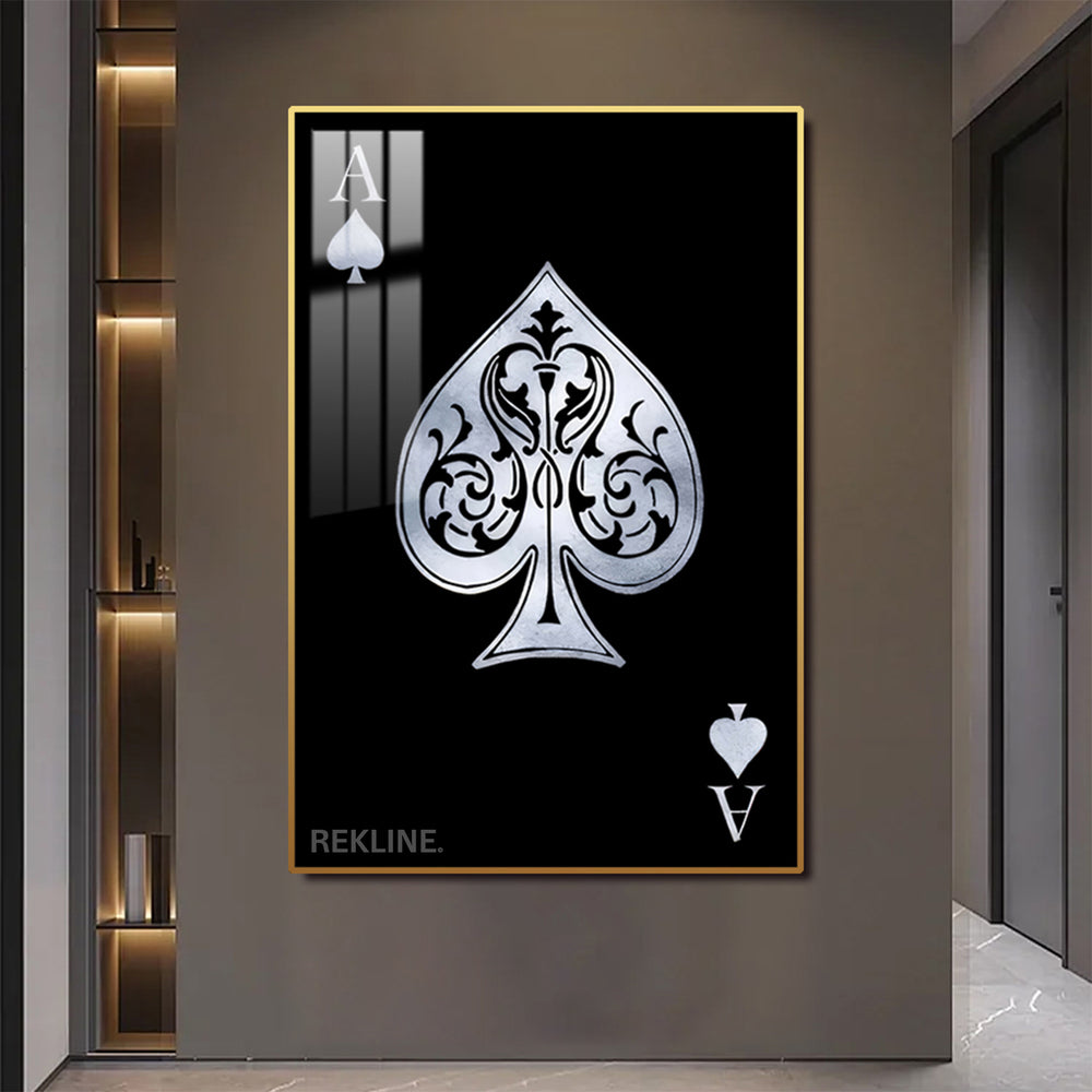 Ace of Spades Wall Art | LED-Illuminated Playing Card 100×150cm Canvas with Glow Frame in Black Or Gold | By REKLINE