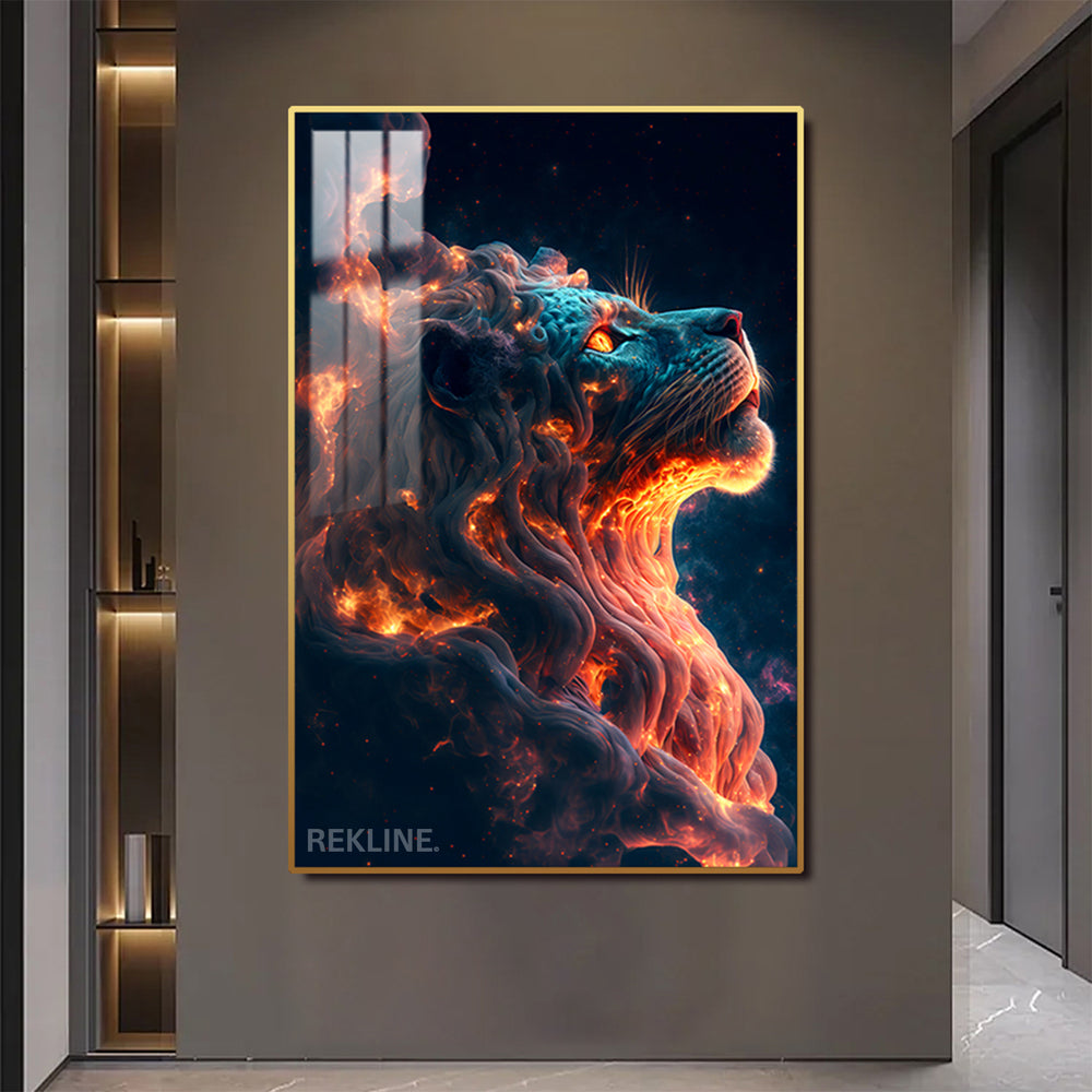 Lion Canvas Wall Art | 100×150 cm LED Feature in Gold or Black Frame | Adds Power to Modern Spaces | By REKLINE