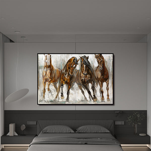 Abstract Horse Painting Wall Art | 150×100 cm LED Canvas in Gold Aluminum Frame with LED Light | By REKLINE