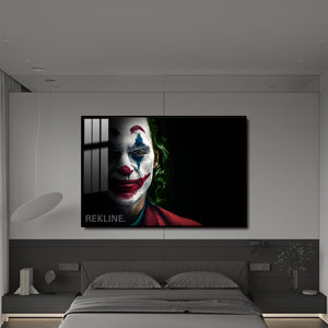 Joker Wall Art | LED Canvas in Gold or Black Frame | 150×100 cm Modern Statement Piece for Bold Interiors | By REKLINE