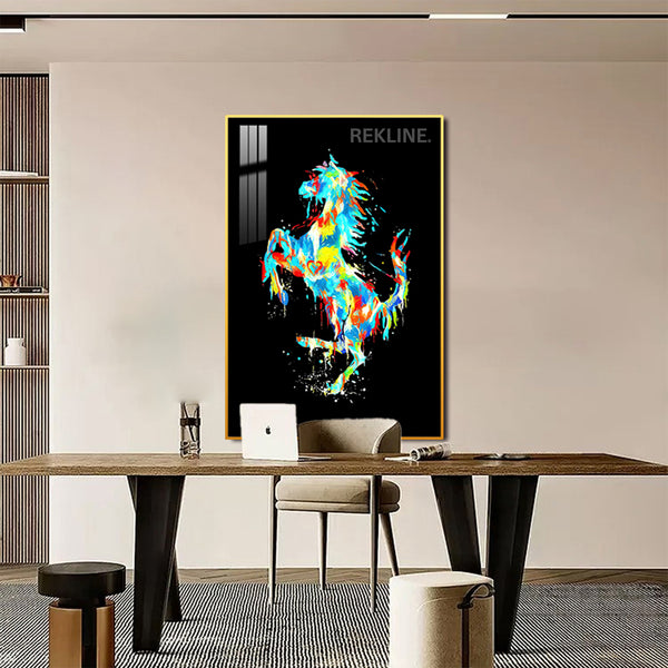 LED Colourful Horse Canvas | Led Canvas with Remote & Plug in Gold/Black Alloy Frame | 100 × 150 cm | By REKLINE