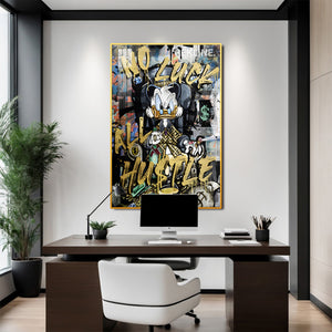 Scrooge McDuck Graffiti Canvas | LED Canvas No Luck All Hustle, LED-Lit Crystal Porcelain Art | 100×150 cm | By REKLINE