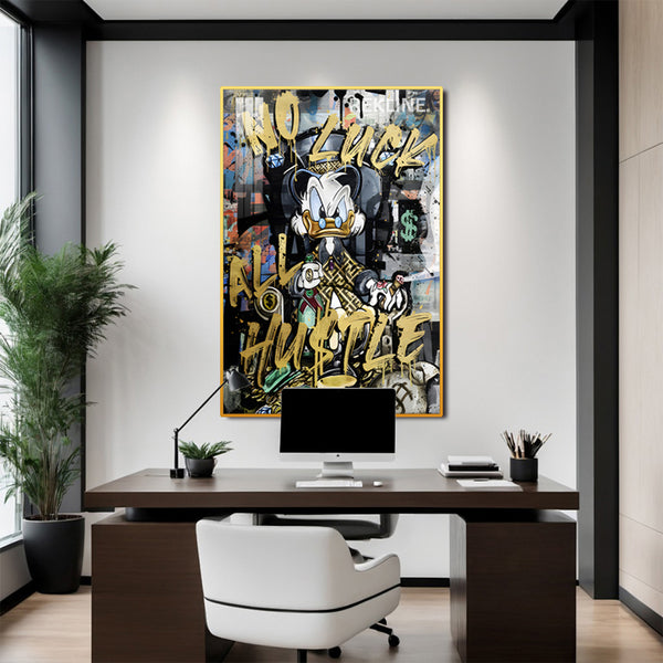 Scrooge McDuck Graffiti Canvas | LED Canvas No Luck All Hustle, LED-Lit Crystal Porcelain Art | 100×150 cm | By REKLINE