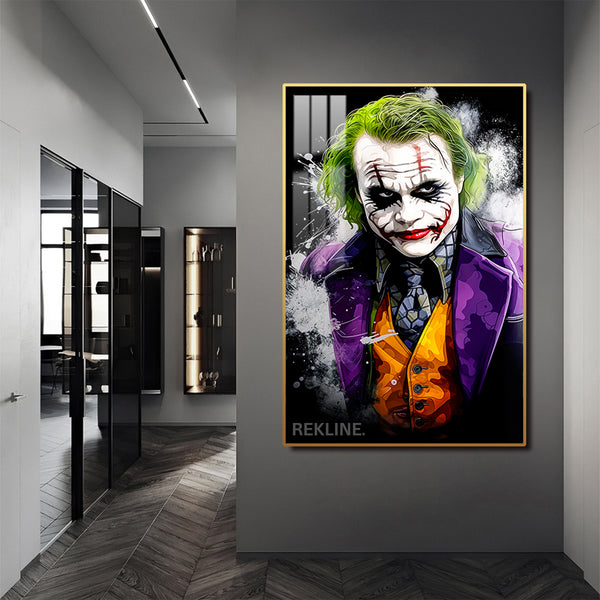 The Joker LED Wall Art | Modern LED 100×150cm Canvas with Glow Frame in Black Or Gold | By REKLINE
