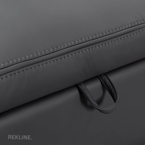 Large Grey Leather Footstool | Storage Ottoman for Sofa | 49cm H x 58cm W x 66cm L - Square | Ravenna by REKLINE