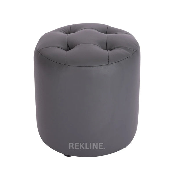 Small Round Grey Leather Pouffe Footstool for Sofa | 38cm H x 35cm W | Vaneto Stool by REKLINE