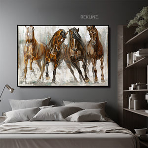 Abstract Horse Painting Wall Art | 150×100 cm LED Canvas in Gold Aluminum Frame with LED Light | By REKLINE
