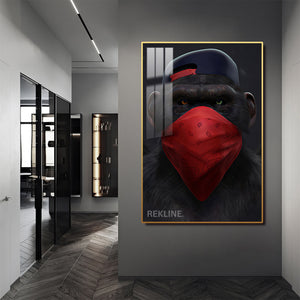 Rebel Monkey Canvas Wall Art | LED Wall Art in Gold/Black Alloy Frame | 100 × 150 cm Large Canvas | By REKLINE