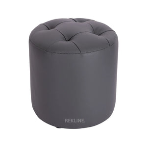 Large Round Grey Leather Pouffe Footstool for Sofa | 41cm H x 38cm W | Vaneto Stool by REKLINE