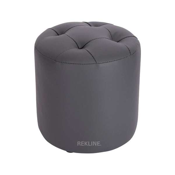 Large Round Grey Leather Pouffe Footstool for Sofa | 41cm H x 38cm W | Vaneto Stool by REKLINE
