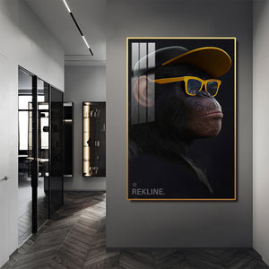 Monkey Canvas Wall Art | LED Wall Art in Gold/Black Alloy Frame | 100 × 150 cm Large Canvas | By REKLINE