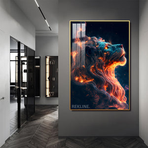 Lion Canvas Wall Art | 100×150 cm LED Feature in Gold or Black Frame | Adds Power to Modern Spaces | By REKLINE