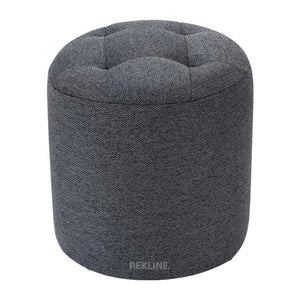 Large Round Tweed Grey Fabric Pouffe Footstool for Sofa | 41cm H x 38cm W | Vaneto Stool by REKLINE