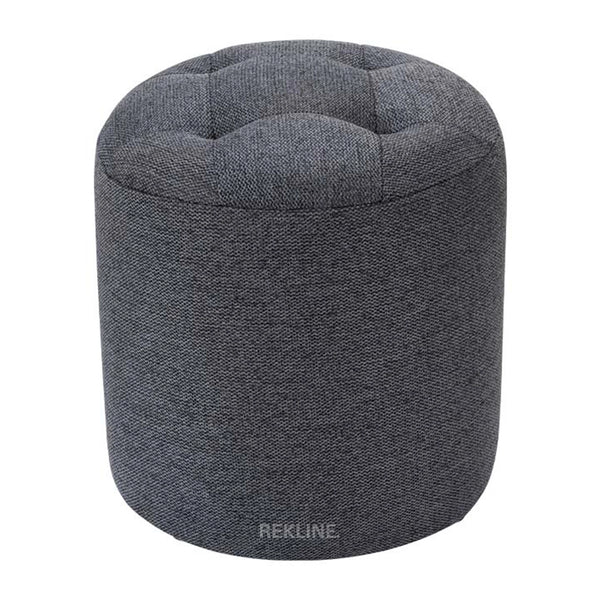 Large Round Tweed Grey Fabric Pouffe Footstool for Sofa | 41cm H x 38cm W | Vaneto Stool by REKLINE