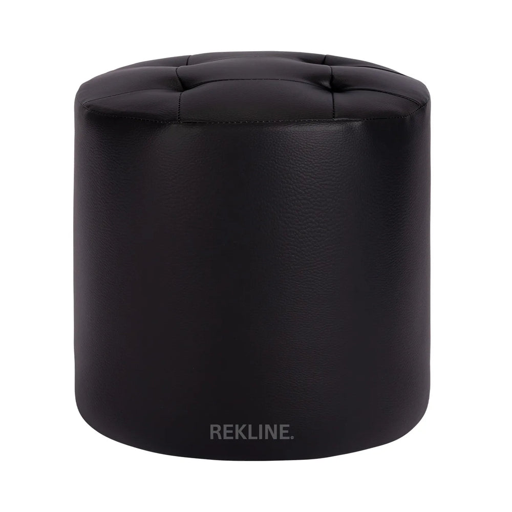 Large Round Black Leather Pouffe Footstool for Sofa | 41cm H x 38cm W | Vaneto Stool by REKLINE