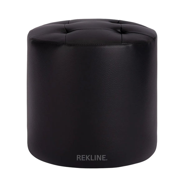 Large Round Black Leather Pouffe Footstool for Sofa | 41cm H x 38cm W | Vaneto Stool by REKLINE