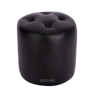 Small Round Black Leather Pouffe Footstool for Sofa | 38cm H x 35cm W | Vaneto Stool by REKLINE