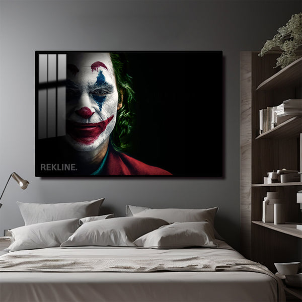 Joker Wall Art | LED Canvas in Gold or Black Frame | 150×100 cm Modern Statement Piece for Bold Interiors | By REKLINE
